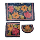 Vintage Multicolor Floral Embossed Leather 3-piece Purse Set India Never Used