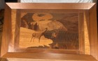 Huge 33   x21    Vintage Wooden Marquetry Wall Art-wildlife moutain Landscape Scene