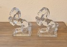 Le Smith Glass Horse Bookends Pair Rearing Stallions Clear Mcm 8  Tall