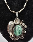Vint  Sterling Silver Native American Natural Green Turquoise Hand Made Necklace