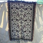 Vintage Reversible Tapestry Throw Blanket Burgundy oat   Gold Shimmer  Fringe