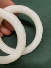 A Pair Of Chinese White Jade Hand Carved Floral Patterns Bangle Bracelets     