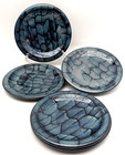 Studio Crafted Blue Drip Glaze Art Pottery 8 Inch Salad Plates Set 5 Signed