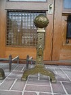 Excellent Arts And Crafts Vintage Antique Andirions 24  Cast Iron Guilded Bronze