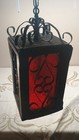 Vintage Spanish Gothic Iron Hanging Swag Lamp Mid Century Red W  Chain - Works