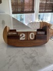 Vintage Perpetual Desk Calendar Monkeypod Wood Hand Painted