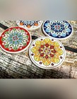 Vintage Drink Coasters 4 Multicolor Ceramic Ancient Greek Enameled Mosaic Tile