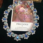 Blue Crystal Necklace Earrings Set Vintage Style Statement Jewelry Women