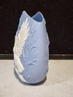 Vintage Signed Blue Jasperware Style Vase White Eagle Raised 3d Relief