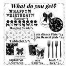 Owelleny Black Bow Birthday Party Kit Banner Plates Tablecloth Swirls