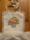 Vtg Retro Cottage Core Embroidered Floral   Lace Full Bib Cotton Apron Pocket
