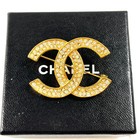 Chanel Coco Cc Logo Brooch Gold Rhinestone Vintage Authentic 174 Japan B1255