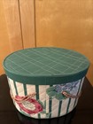 Vintage 1940   s Oval Sewing Box W lid Floral Fabric Covered Removable Tray As-is