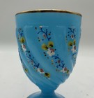 Antique Blue Opaline Glass Goblet Hand Painted Enamel Floral And Gold Gilt