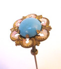 Antique Hatpin Nodder Trembler Turquoise Glass Enamel Flower