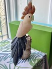 Exceptional Hand Carved Stone Parrot cockatoo Bird On Quartz Stand