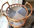 Mid-century Modern Estate Rattan Wrapped Bamboo Two Tiered Rolling Bar Cart