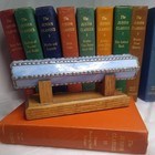 Vintage Stained Glass Kaleidoscope Blue Slag Glass With Oak Wood Display Stand