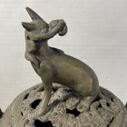 Chinese Antique Bronze Incense Burner Foo Dog Cover 