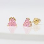 Pink Baby Earrings Solid 14k Gold Screw Protective Backs Triangle Shape  5mm 