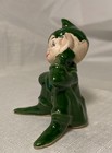 Vtg 1950 Gilner Green Pixie Elf Ceramic Sitting Christmas Figurine 3  Whimsical 