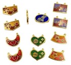 12 Vintage Floral Heart Inlaid Enamel Gold Assorted Style 2-loop Pendants 5350p