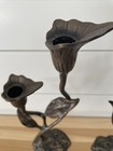 Vtg Post Modern 14  Pair Of Cast Bronze Callalily Double Candle Holder Sculpture