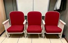 3 Theater Seats  Vintage Red Upholstered Tip-up Cinema Auditorium Seating  A35