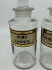 2 Antique Victorian Glass Apothecary Chemist Bottles With Stopper Gold Labels 