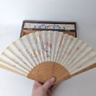 Antique Chinese Hand Embroidered Silk Hand Fan Dragon Lacquer Wood Box Canton