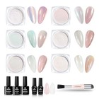 Aurora Pearl Chrome Nail Powder Kit - 6 Iridescent Colors  Base   Top Coat  Meta