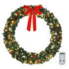 Pre-lit 48 In Lighted Christmas Wreath For Front Door Decor With Bow Decoration