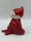 Vintage Gilder Pixie Elf Figurine Red Sitting Crossed Legs  1 Ceramic Pottery
