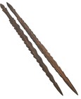 Pair Vintage Carved Wood Spear Form Folk Art Tribal Style 29  Decorative