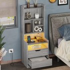 Tall Night Stand With Charging Station And Led Lights Nightstand With Bookshelf