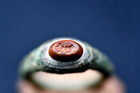 Old Ancient Eastern Roman Bronze Ring Deer Agate Intaglio Ca  1st-2nd Century Ad