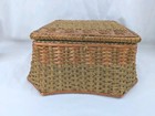 Wicker Sewing Basket Unusual Shape Vintage Satin Lined Lift Lid 