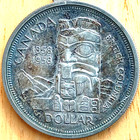 1958 Silver Totem Pole Canada Dollar In Bezel Pendant