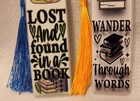  2  Handmade Bookmarks cute Happy Cartoon Cats fun Quotes faux Silk Tassels  4 b