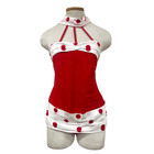Vintage 50s Pinup Red Polka Dot Corduroy Playsuit With Unique Cutout Collar
