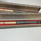 Vtg Cloisonn   Enamel   Bone Painted Chopsticks Boxed Pair Blue Floral Set Of 4