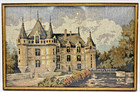 Antique French Tapestry 19th Century Castle Gilded Wood Frame