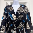 Abstract Black Blue Housecoat Robe Dress Tribal Kimono Pockets Duster Wrap Tie