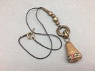 Sewing Kit Necklace Thimble Case Gold Tone Linen Cord Toggle Brass Beads 22 