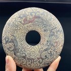 Old Jade Bi chinese Jade Ware Carved Relief Dragon Pattern Round