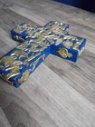 Vintage Estela Ogazon Signed Mexican Folk Art Milagros Wood Cross Blue