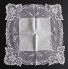 Vintage 1930 s Needlework On Net Lace Flowers 2 Leaf Wedding Bridal Handkerchief