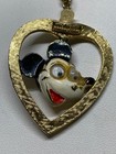 Vtg Walt  Disney Productions Mickey   Minnie Mouse 3-d Gold Pendant Necklace 60s
