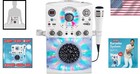 Compact Portable Karaoke System With Wired Mic  Bluetooth   Disco Lights - White