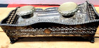 Antique Silver Plate Double Inkwell  Cut Glass Ink Wells